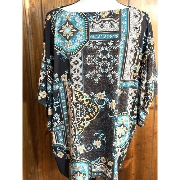 Chicos Womens XXL Paisley Floral Print Tunic Top With Necklace Black Teal - Picture 8 of 9